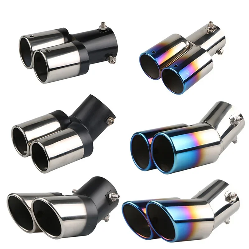 64mm Universal Double Pass Exhaust Pipe Tip Exhaust Silencer Muffler Tip Stainless Steel Pipe Trim Modified Exhause Tail Pipe