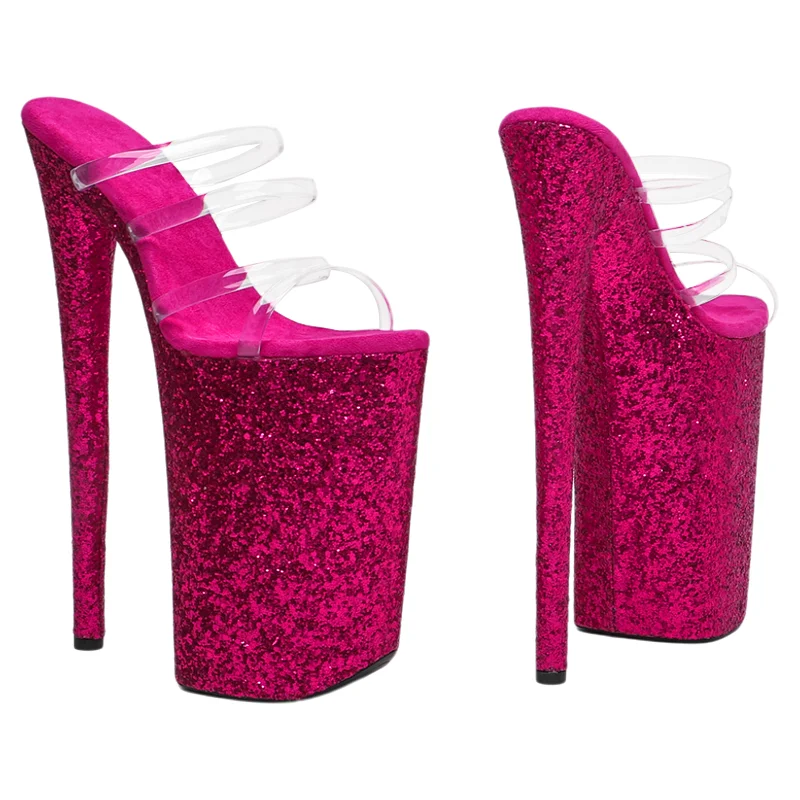 Leecabe 26CM/10inches Clear PVC Upper Exotic High Heel Platform Party Slipper Sandals Stripper Heel Pole Dance Shoes
