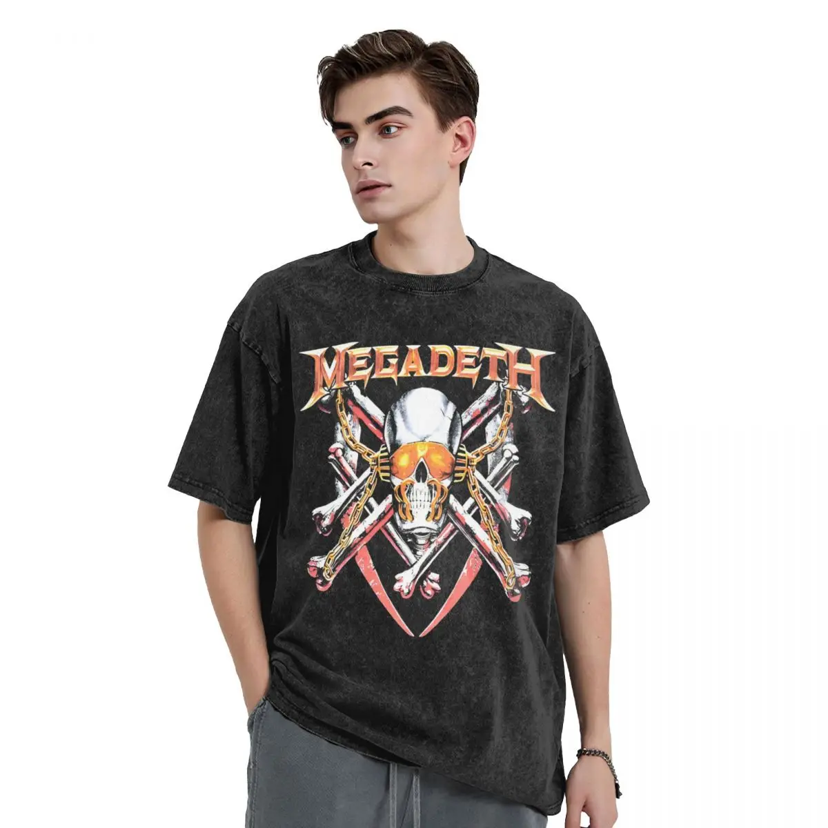 Washed T Shirts Metal Rock Megadeths Hip Hop Retro T-Shirts Harajuku Band Streetwear 100% Cotton Graphic Tops Tees for Men Women