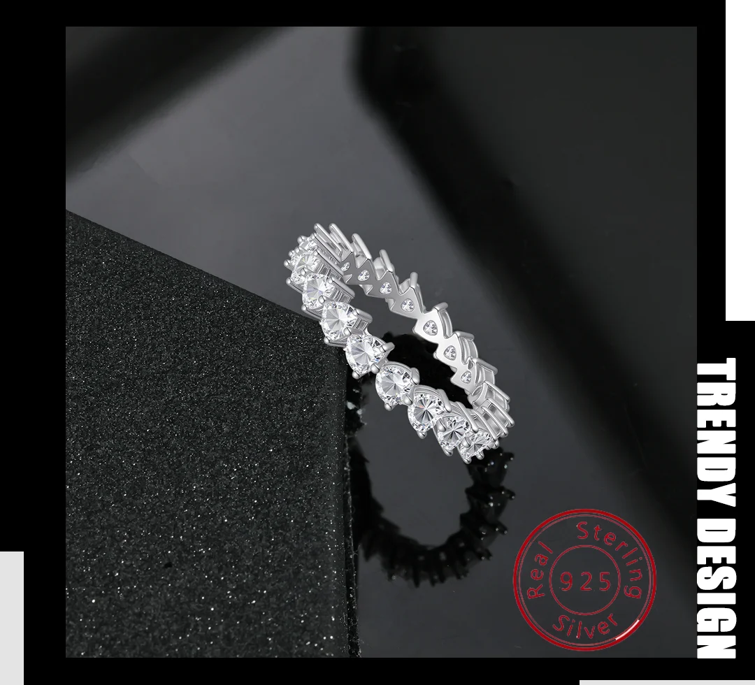 

S925 Sterling Silver Heart Ring for Women Full Diamond Heart-Shaped Band Ring Full Circle Diamond Setting Stackable Ring