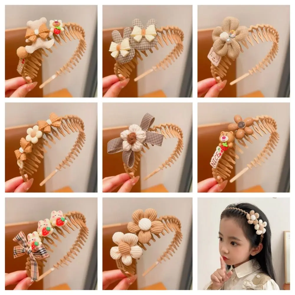 Floral Children Headband Headdress Rabbit Bear Teethed Hair Hoop HeadWear Coffee Cute Hair Band Kids