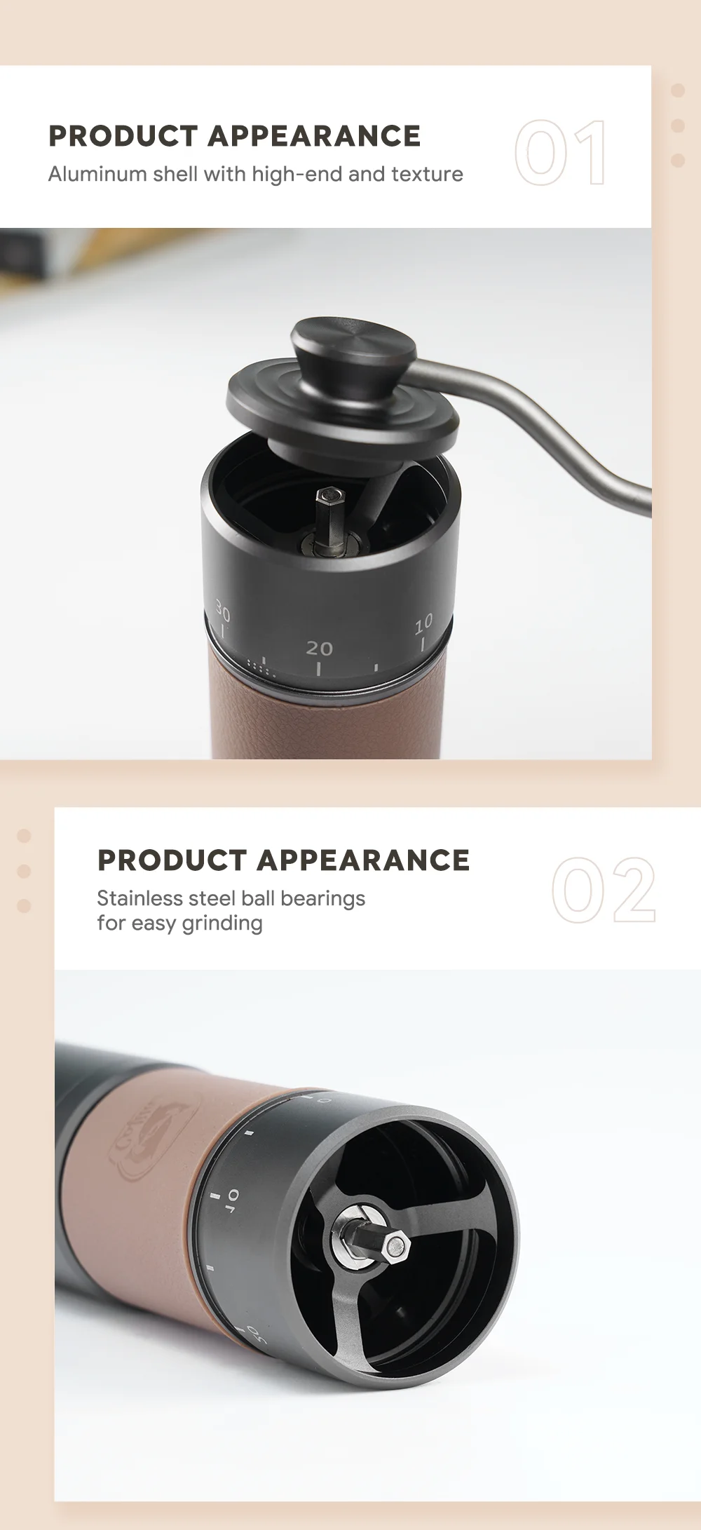 iCafilas Coffee Grinder Manual 420 stainless Steel 30g Coffee Power 7core 40mm Titanium Plating Burr Hand Grinder