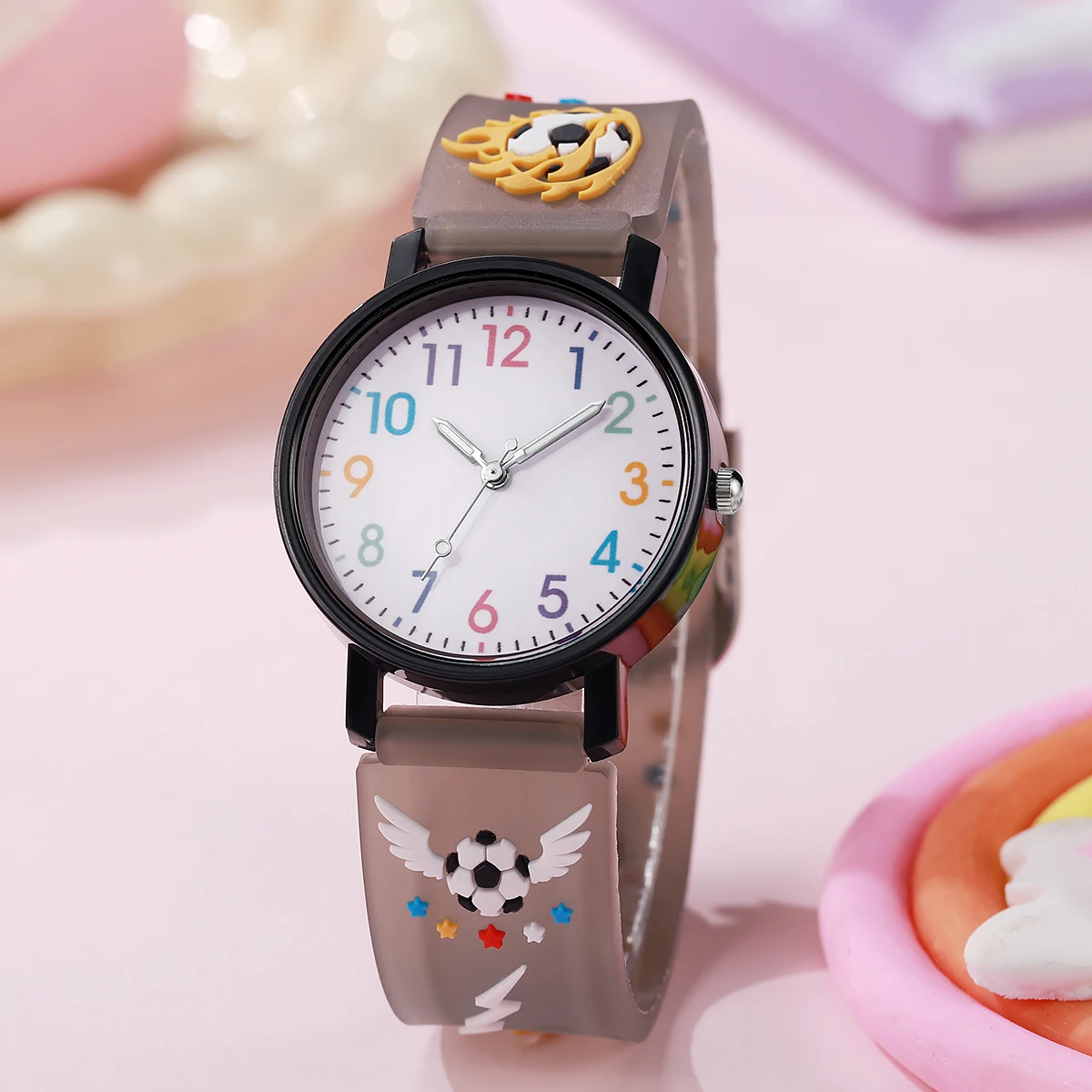 Cute cartoon children's watch football champion pattern color scale, suitable for daily school wear, birthday, Christmas gifts