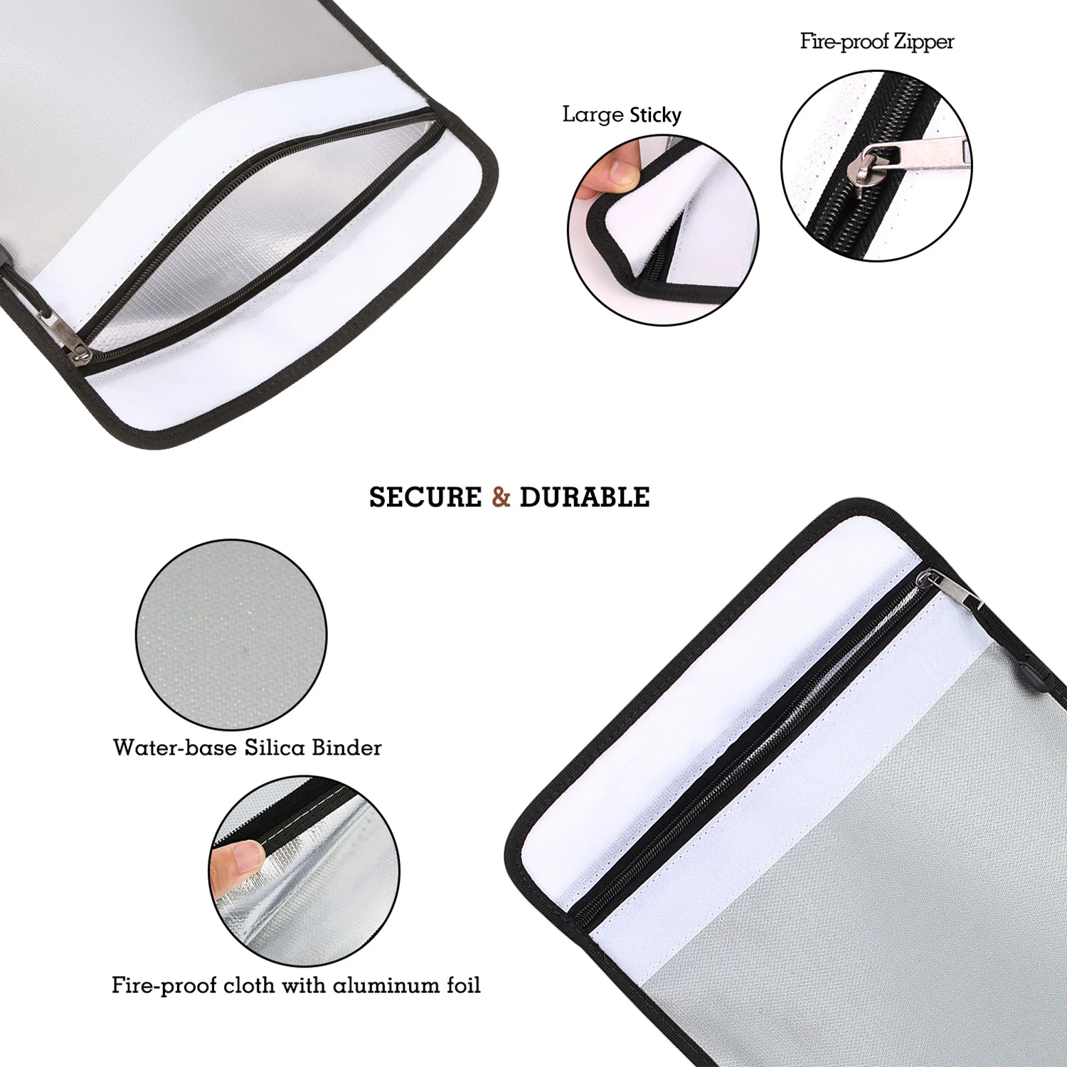 Zippered Money Bag Document Fireproof Waterproof Bag Storage Information Contracts Certificates Real Estate Certificates Bag