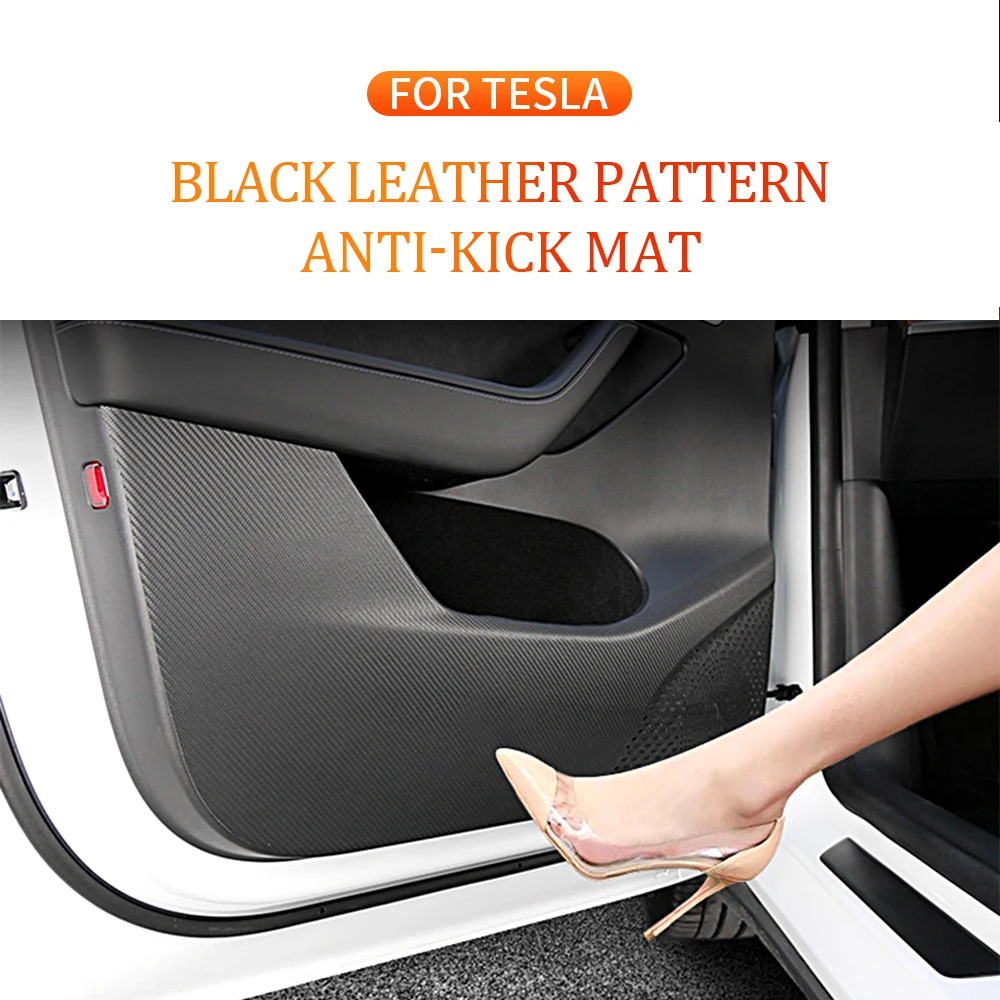 

Car Side Door Anti Kick Pad Sticker Decals For Tesla Model Y Model 3 Black Leather Pattern Spare Parts Auto Exterior Decoration