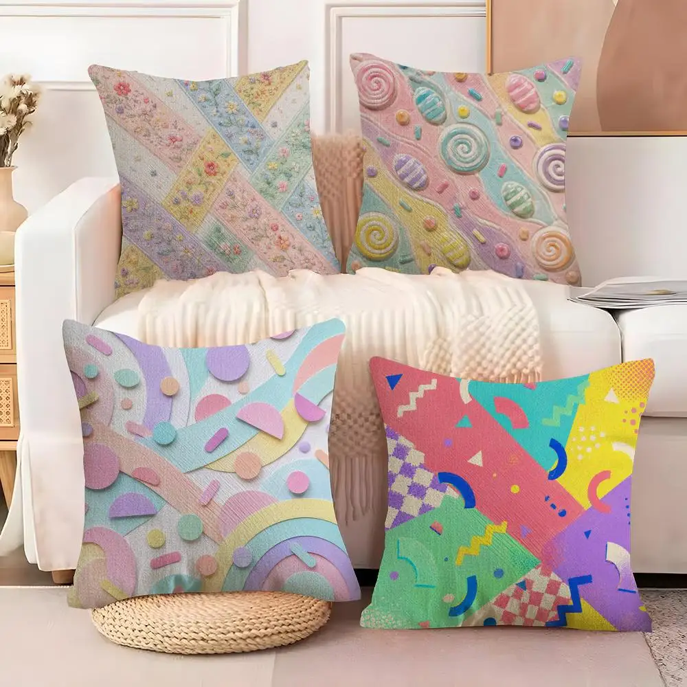 Pastel Abstract Wall Art Cushion Cover  Plush Fabric Soft Double Sided Print Sofa Cushion Cover Throw Pillow Covers