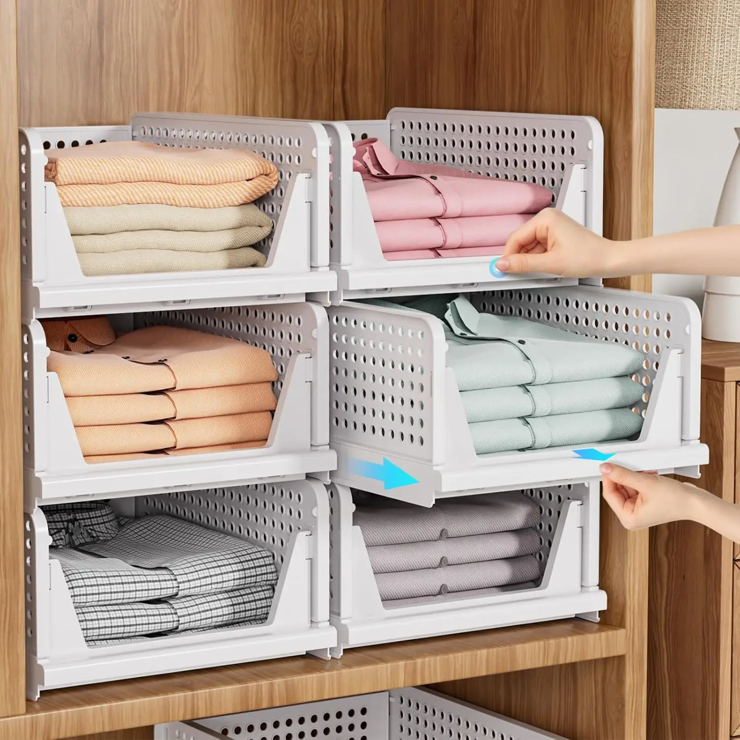 

SNSLXH 5 Pack Stackable Closet Storage Basket, Multifunctional & Foldable Closet Organizer for Bathroom Kitchen Laundry Room War