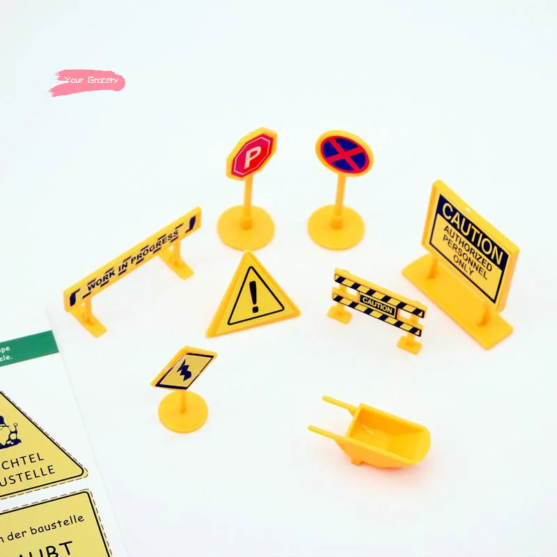 

8 шт. миниатюрный кукольный домик, городской инженерный дорожный знак, желтая модель дорожного движения, имитация орнамента, аксессуары для кукольного дома