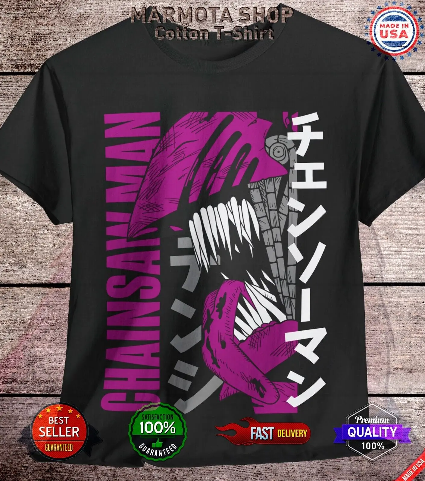 

Denji Chainsaw Man Shirt Anime Tee T-Shirt Pochita Horror Manga Otaku Makima