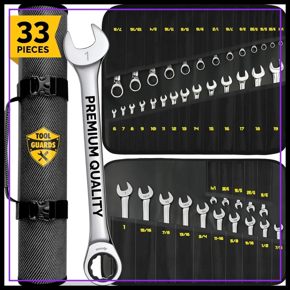 

33-Piece Ratcheting Wrench Set, Metric & Standard, Slim Profile