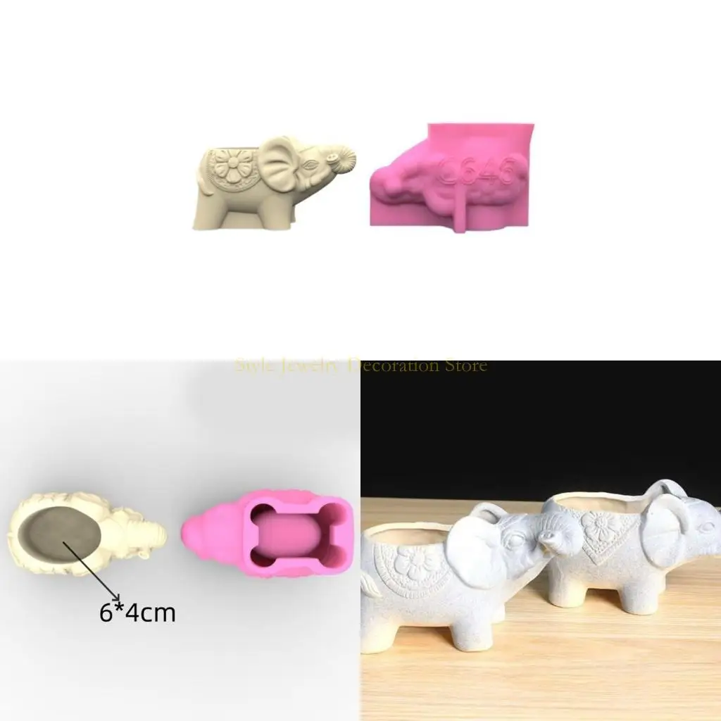 

D46E Elephant Gypsum Silicone Mold DIY Concrete Flower Pots Vase Plaster