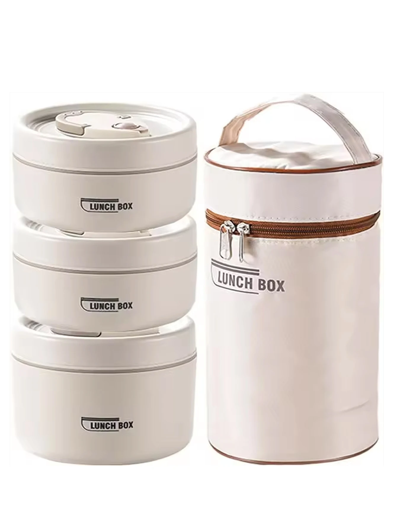 4pcs Portable Insulated Food Lunch Container Set with Thermal Lunch Box 3 Separate Stackable Lunch Container for Adult Kids