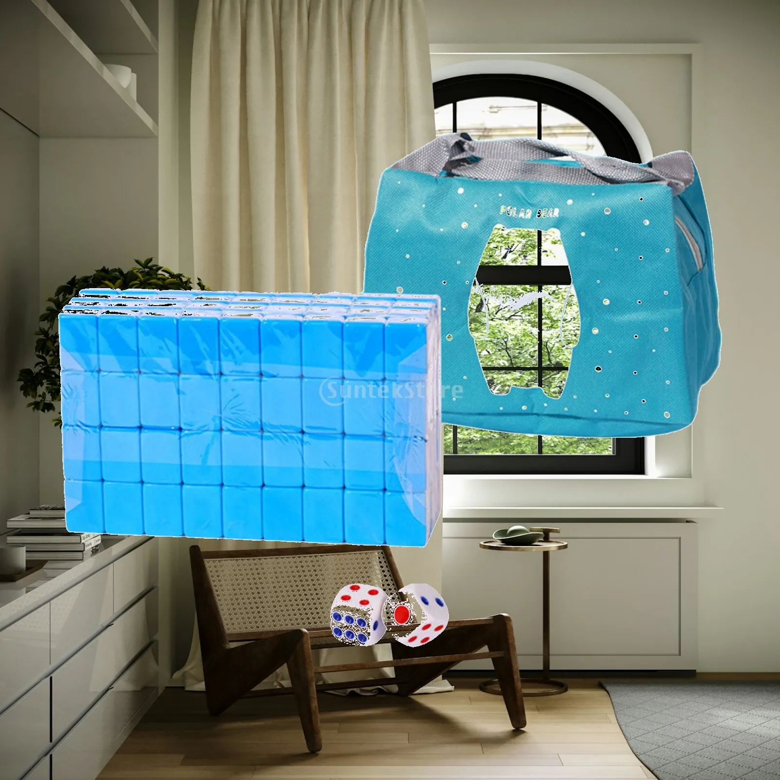 Travel Mini Mahjong Set Portable with Bag 2 Dices 24mm Board Game Mini Mahjong Chinese Mahjong Toy Set for Travel Party