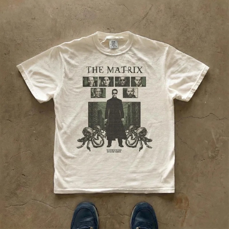 T-Shirt mit Matrix-Muster | Retro-Filmplakat Herren-T-Shirt Sommer Neues Lässiges Unisex Harajuku-Style T-Shirt – Detail 4