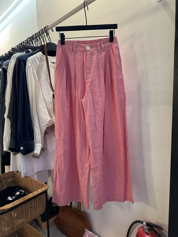 

High Waist Wide Leg Pants Women's Cotton Linen Loose Fitting Trousers Straight Cut Conceal Flattering plus Size Casual Wear