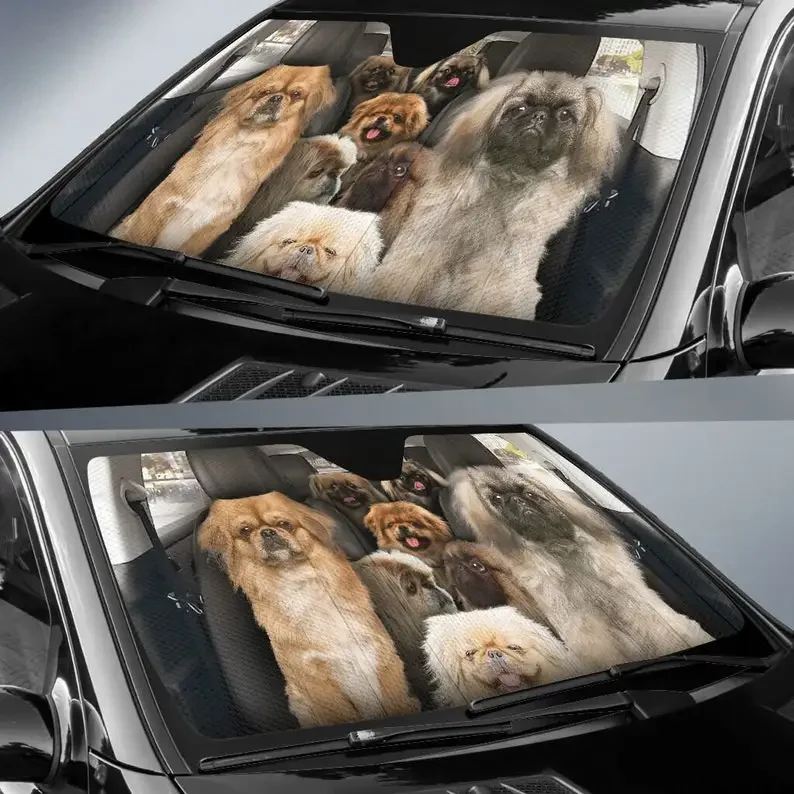 Pekingese Car Sunshade Windshield Sunshield Custom Gift Personalized Sunshade Animal Shading Car Front Windshield Sunshade