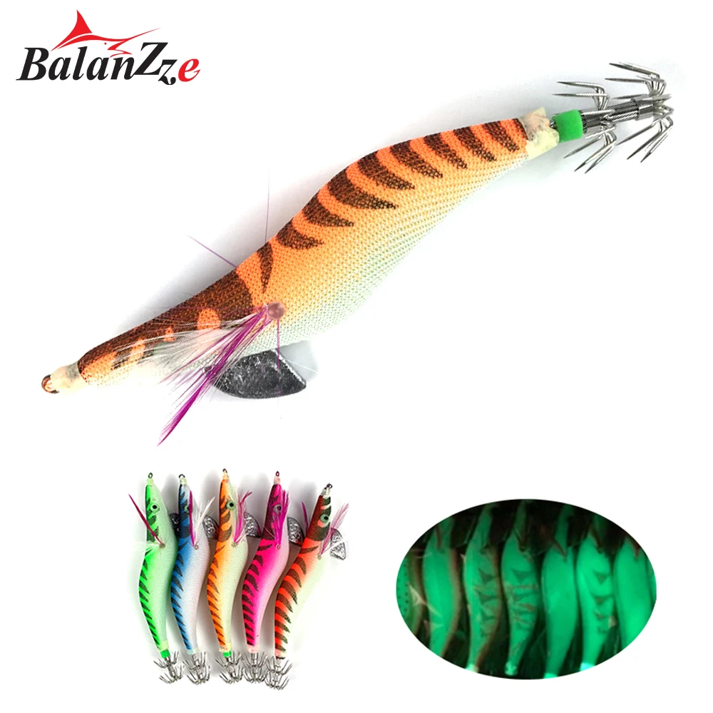 

Balanzze Squid Jig Luminous Wood Shrimp 2.5g 3g 3.5g Fake Shrimp Squid Hook Hard Baits Squid Jigging Lure Cuttlefish Lure