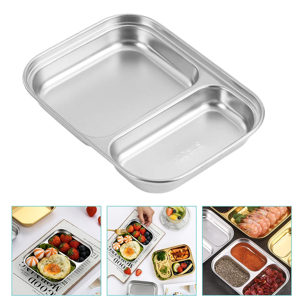 Partition Plate Compartment Lunch Box Plates 304 Stainless Steel Divided Food Serving Tray