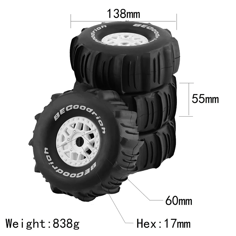 4Pcs 138mm 1/7 Desert Short Course Truck Sand Tire 17mm Wheel Hex for ARRMA Mojave Traxxas UDR Yikong DF7 FS Off-road Buggy