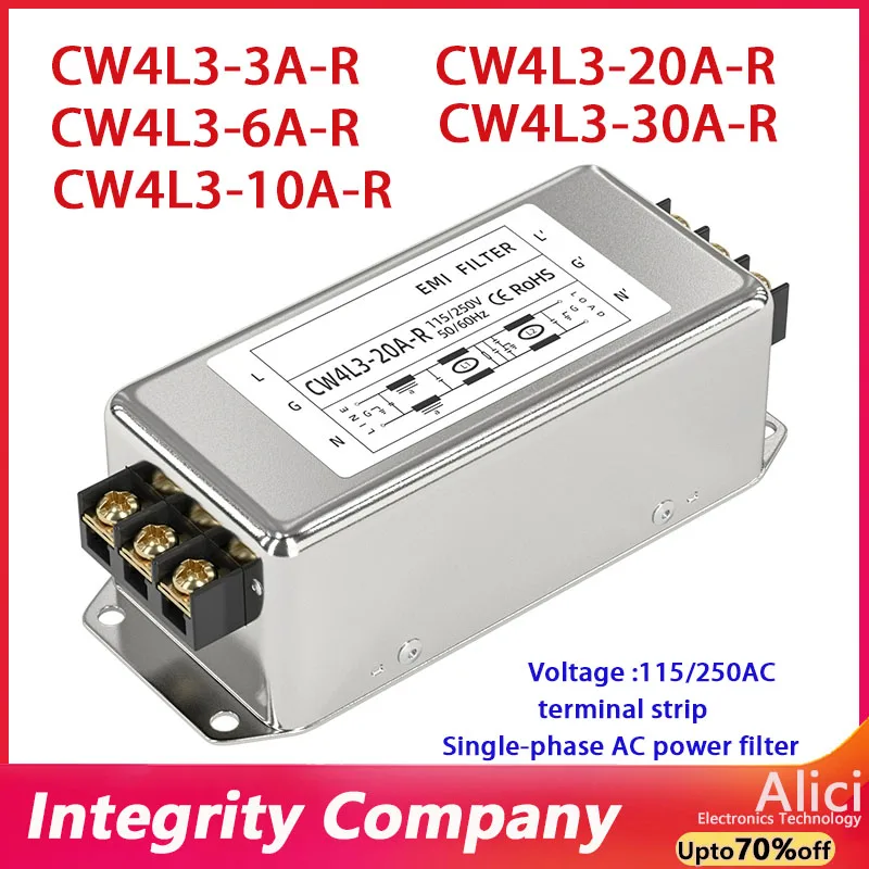 Einphasiger Wechselstromfilter Dreistufiger EMI-Filter 220-V-Klemmenblock CW4L3-3A/6A/10A/20A/30A-R Anti-Interferenz CW4L3-10A-R