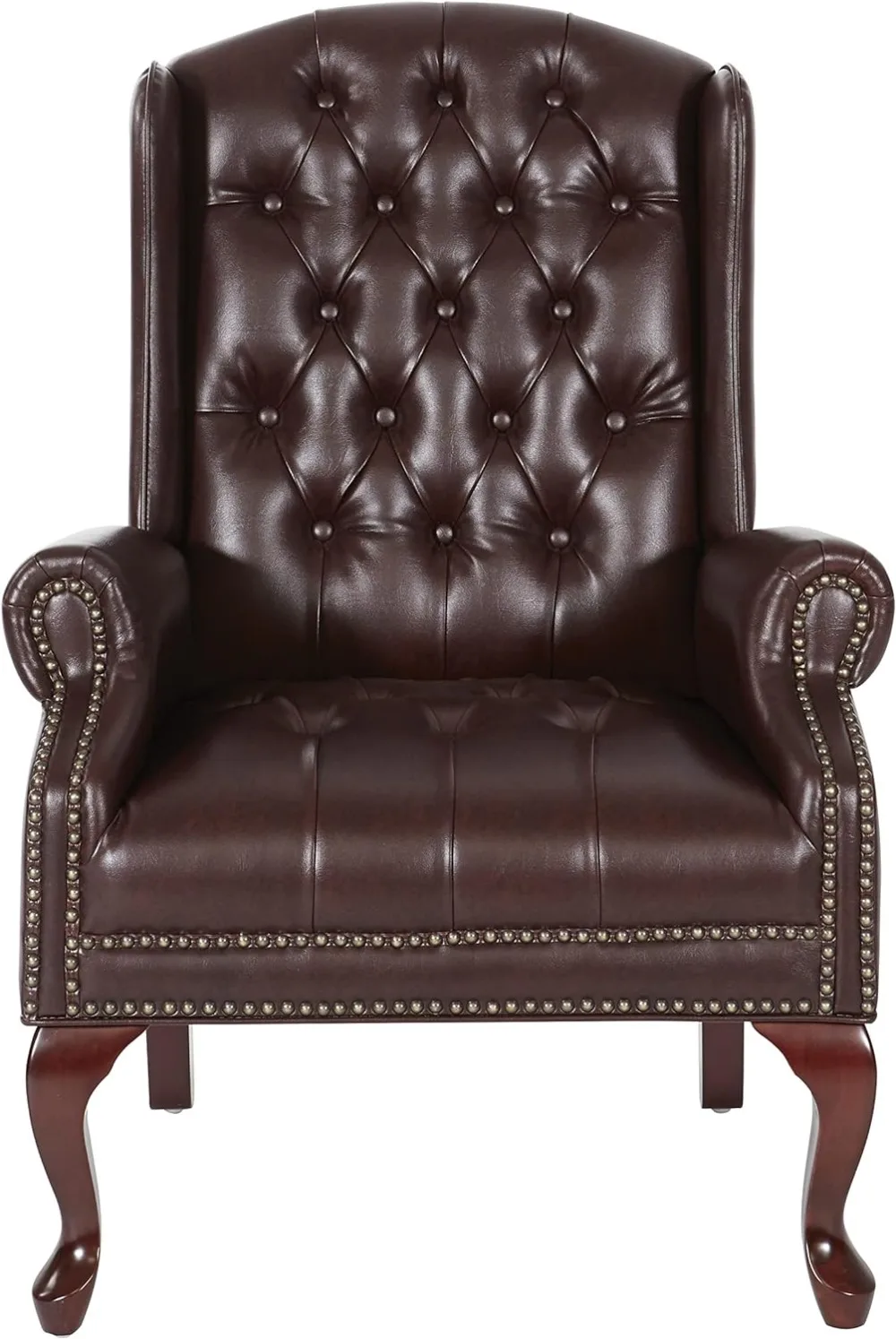 TEX Traditional Queen Anne Style Chair with Thick Padded Seat and Lumbar Support Back with Royal Cherry Finish Wood