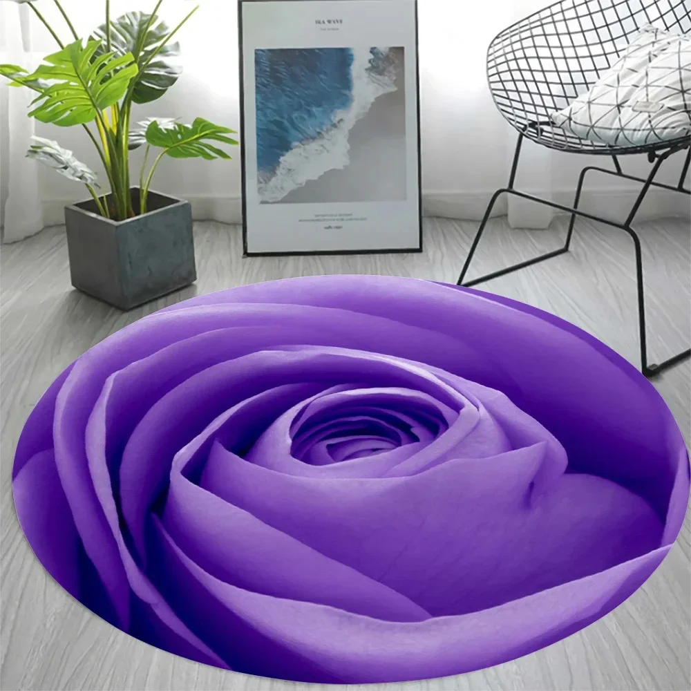 Rose Flowers Round Area Rug for Bedroom Living Room Playroom Entrance Doormat Non Slip Circle Carpet Kitchen Office Floor Mat