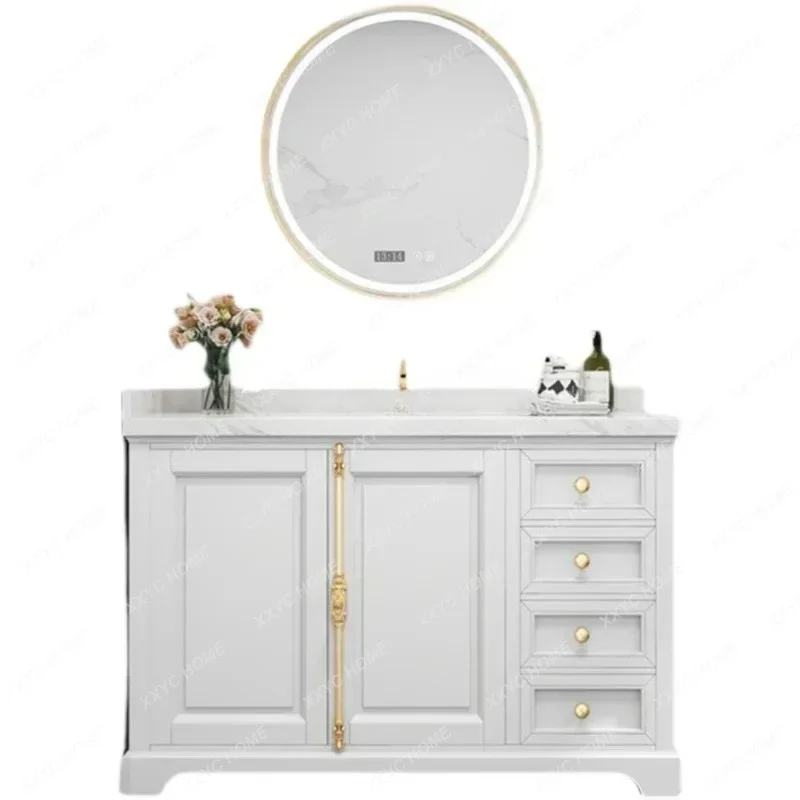 Hot sales  light luxury bathroom cabinet combination solid wood hand wash washbasin bathroom smart bathroom cabinet floo