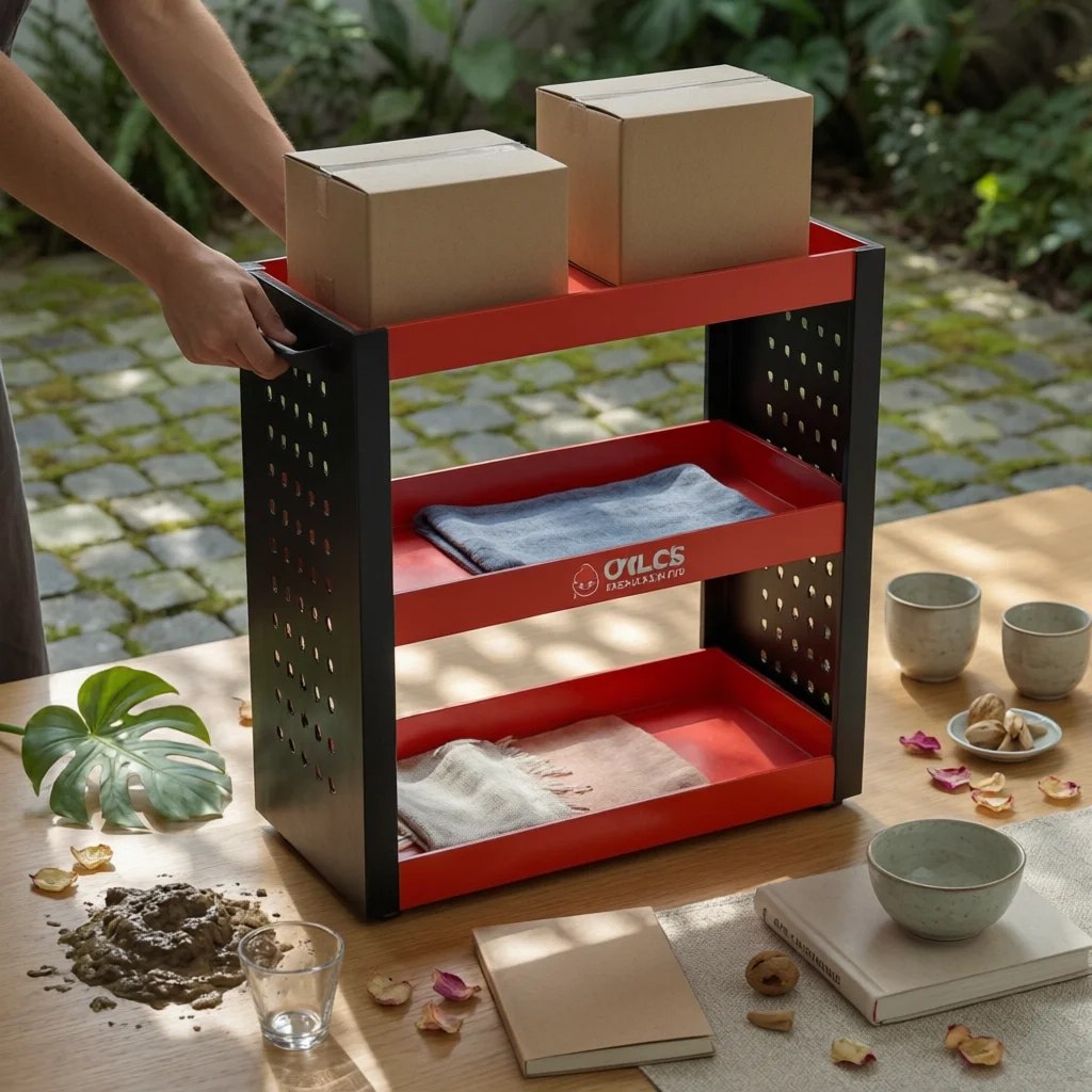 rolling-metal-tool-cart-red-and-black-finish-three-tier-utility-cart-storage-furniture-high-load-capacity-easy-to-clean