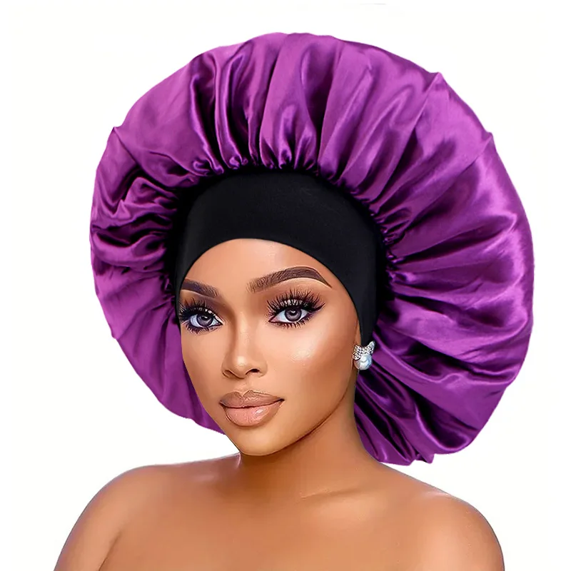 New Satin Sleeping Women Hat Bonnet Hair Care Wide Band Night Sleep Cap Salon Makeup Elastic Muslim Hijab Head Cover Bath Cap