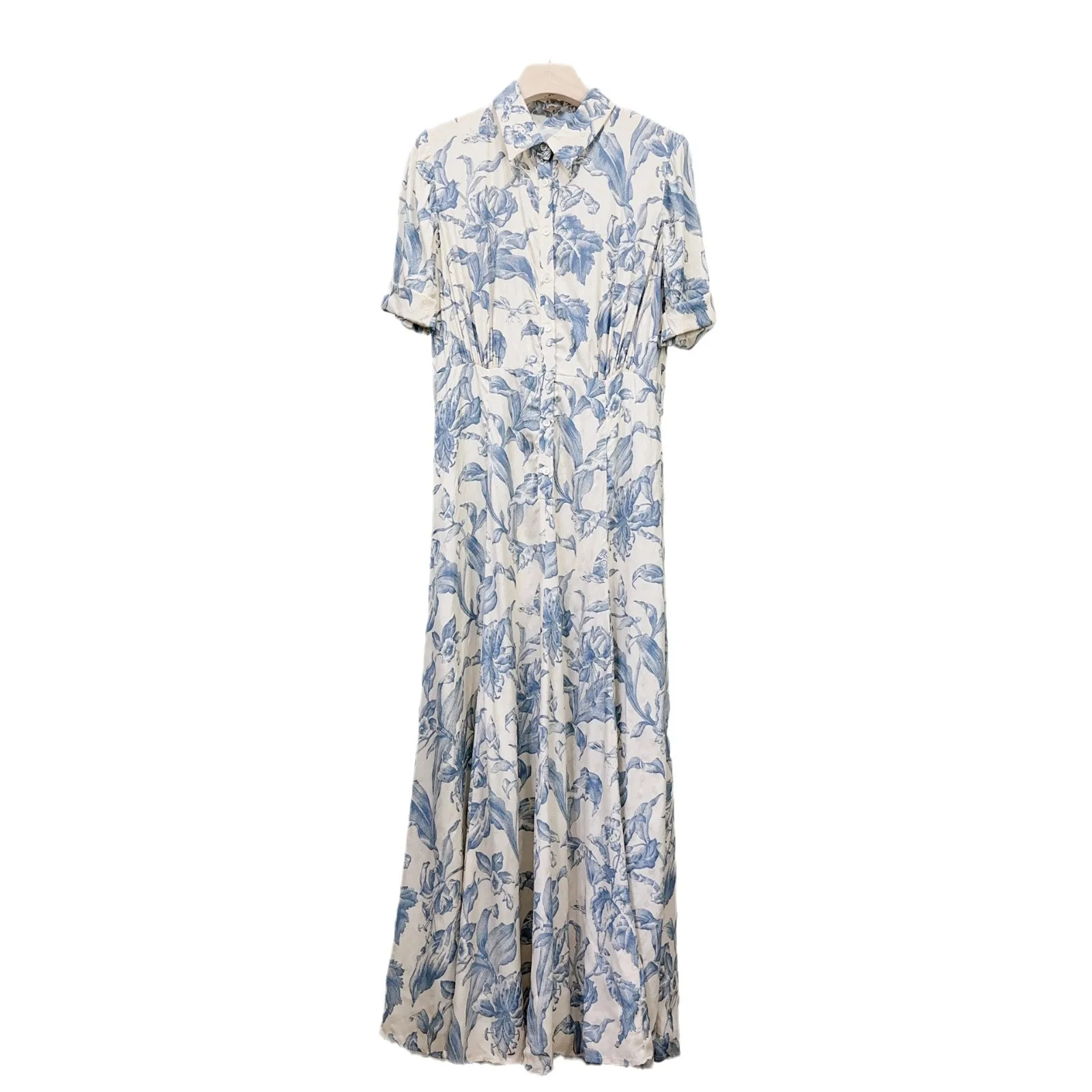 

Gentle Seaside Long Skirt Elegant Waist-closing and Slim Ink Painting Print POLO Lapel Shirt 2025 Spring and Summer New Style