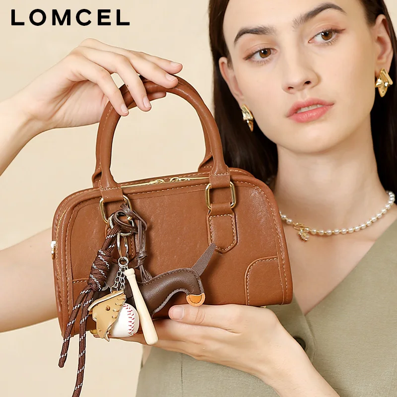 LOMCEL 61 Leather Boston bag - new style for women, suitable for daily commuting, versatile bowling bag, crossbody bag, single