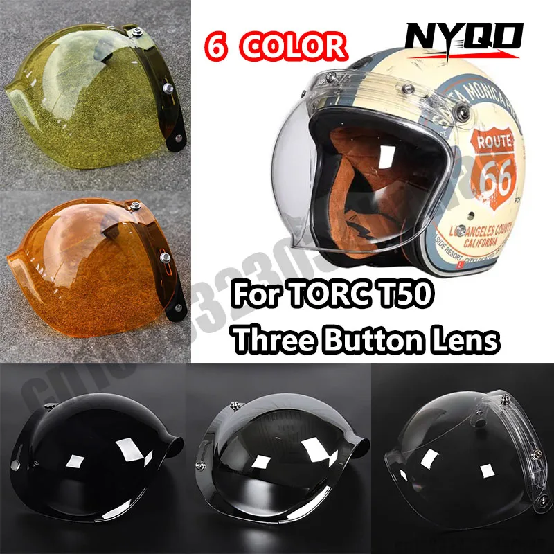 

TORC Three Button Lens T50 Helmet Lens T50 Retro Helmet Bubble Visors with Frame Helmet accessories