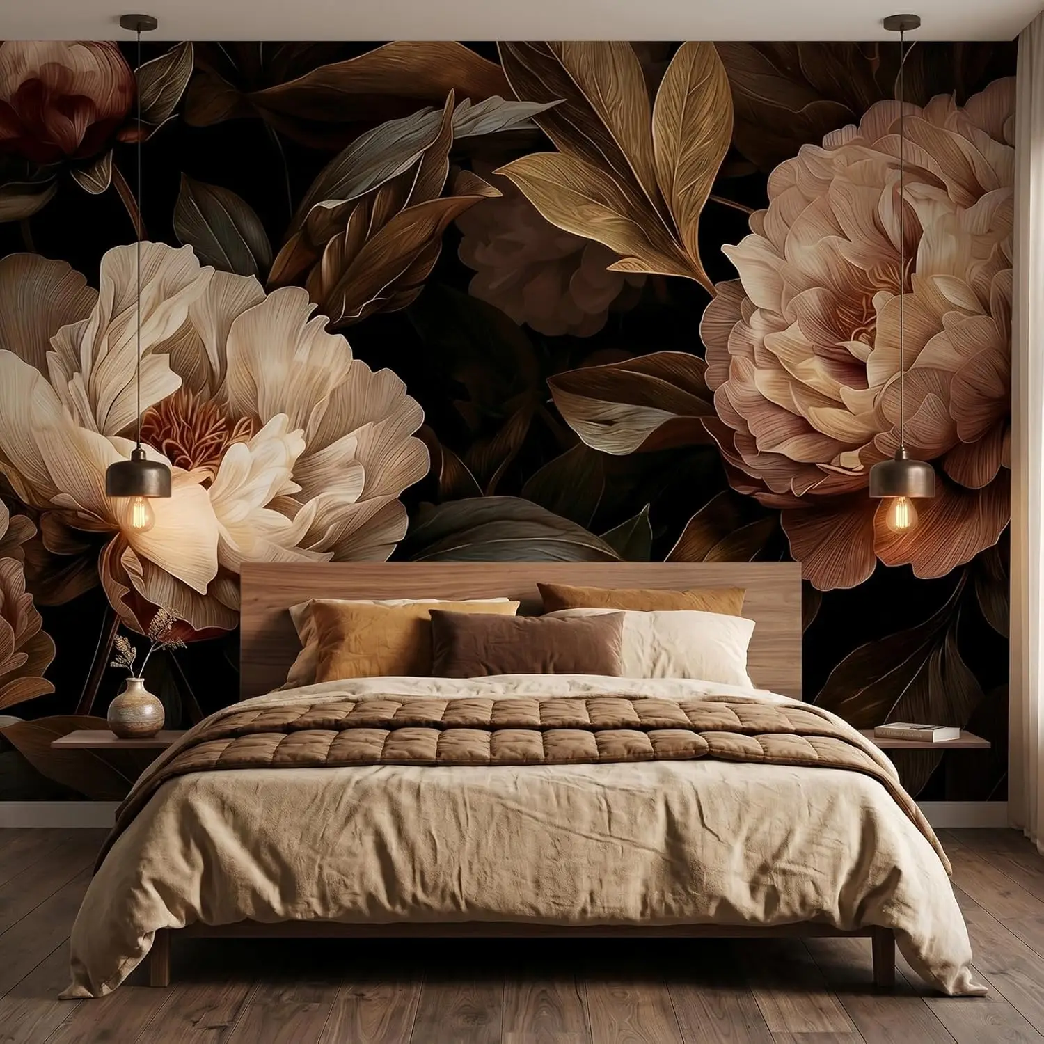 Elegant Peony Floral Tapestry Wall Hanging Botanical Art Polyester Mural Decoration for Bedroom Living Room Home Interior Decor