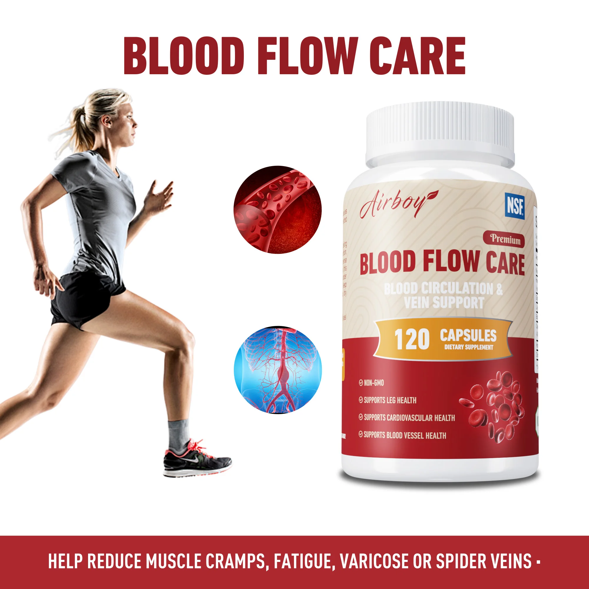 

Blood Flow Care Capsules - Promotes Natural Blood Circulation, Supports Heart and Cardiovascular Health - 120 Capsules