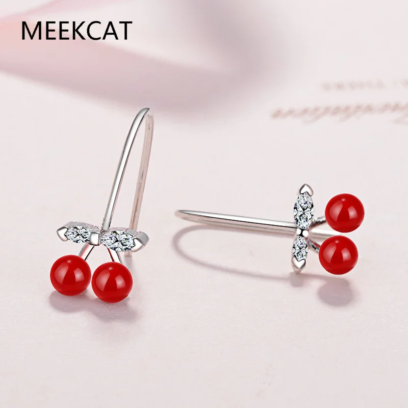 

925 Sterling Silver Fashion Women Jewelry Red Synthetic Red Pomegranate Cherry Stud Earring Pendientes For Wedding Gift DB1065