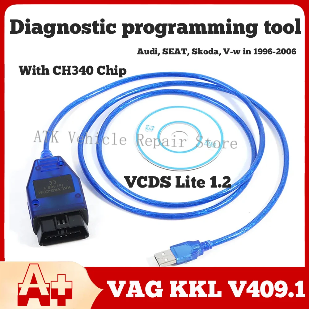 VAG KKL V409.1 With CH340 Chip Diagnostic Tool VCDS Lite 1.2 Programming Interface Check Engine Faults 1996-2006 Au-di/V-w Model