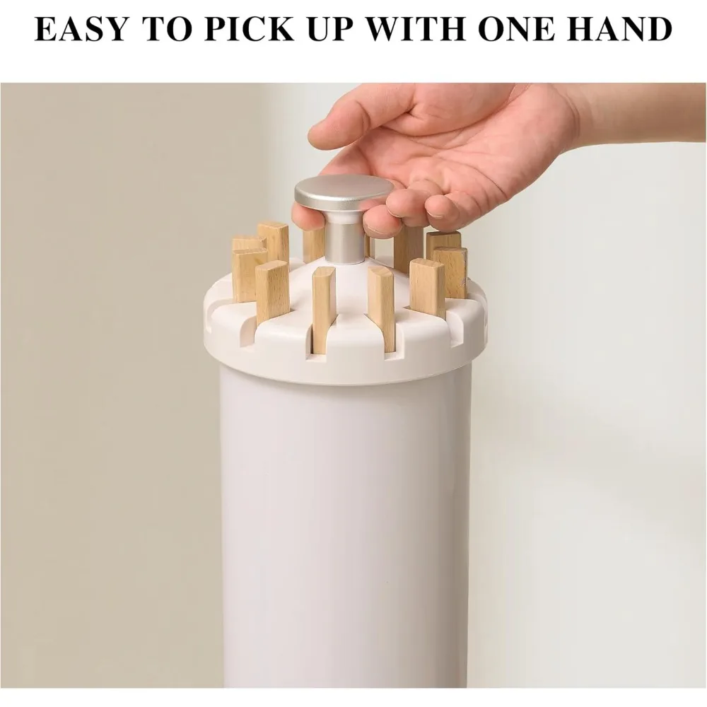 12 Wood Drying Arms,Standing Laundry Hanger Rack Round Collapsible & Portable Handle for Laundry Room