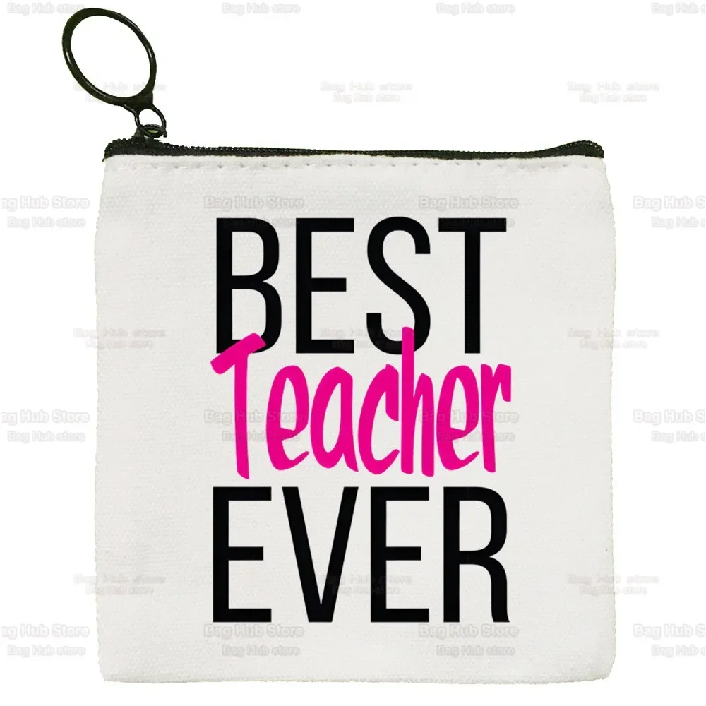 Best Teacher Ever Progress Over Perfection Cute Mini Coin Purse Canvas Student Wallet Coin Case Zipper Hand Female Key Case