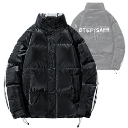 Heren Winter Parka 'S Casual Hiphop Straat Glanzend Dragen Verdikte Parka 'S Jas Mode Losse Drop-Shoulder Mouw Contactkleur