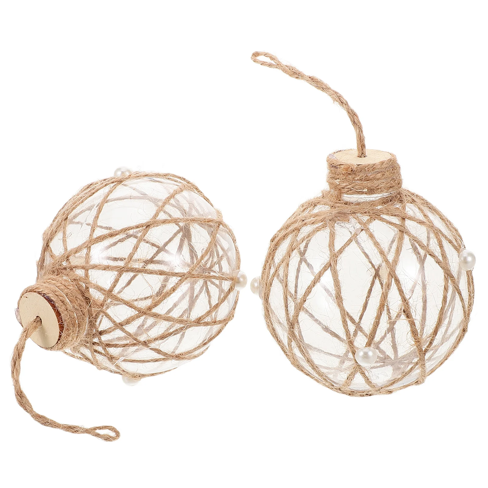 

2Pcs Transparent Plastic Christmas Ornament Balls Round Fillable Baubles Rustic Jute Twine Hanging Decorations Wedding Party DIY