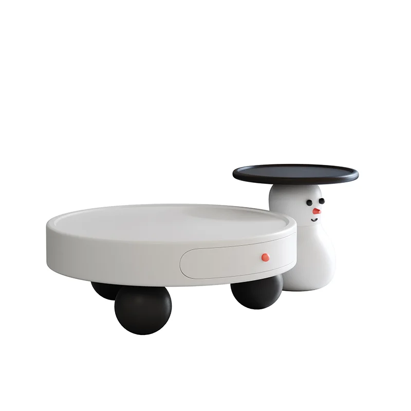 

Coffee table living room household light luxury high-end cream snowman small apartment French round table creativity