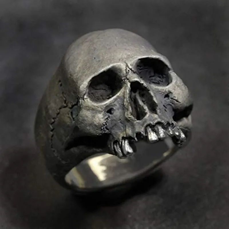 Vintage Men\'s Punk Skeleton ring Gothic Punk Ghost Head Skull Ring Hip-Hop Men\'s Horror Skeleton Locomotive Rock Biker Jewelry