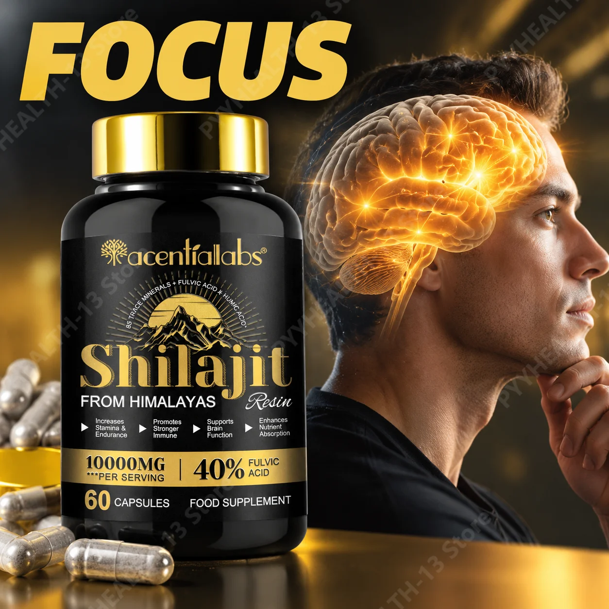 Shilajit Capsules Support Brain Function Health Enhance Nutrient Absorption Supplement Energy Humic Acid Fulvic Acid 60 30 Days