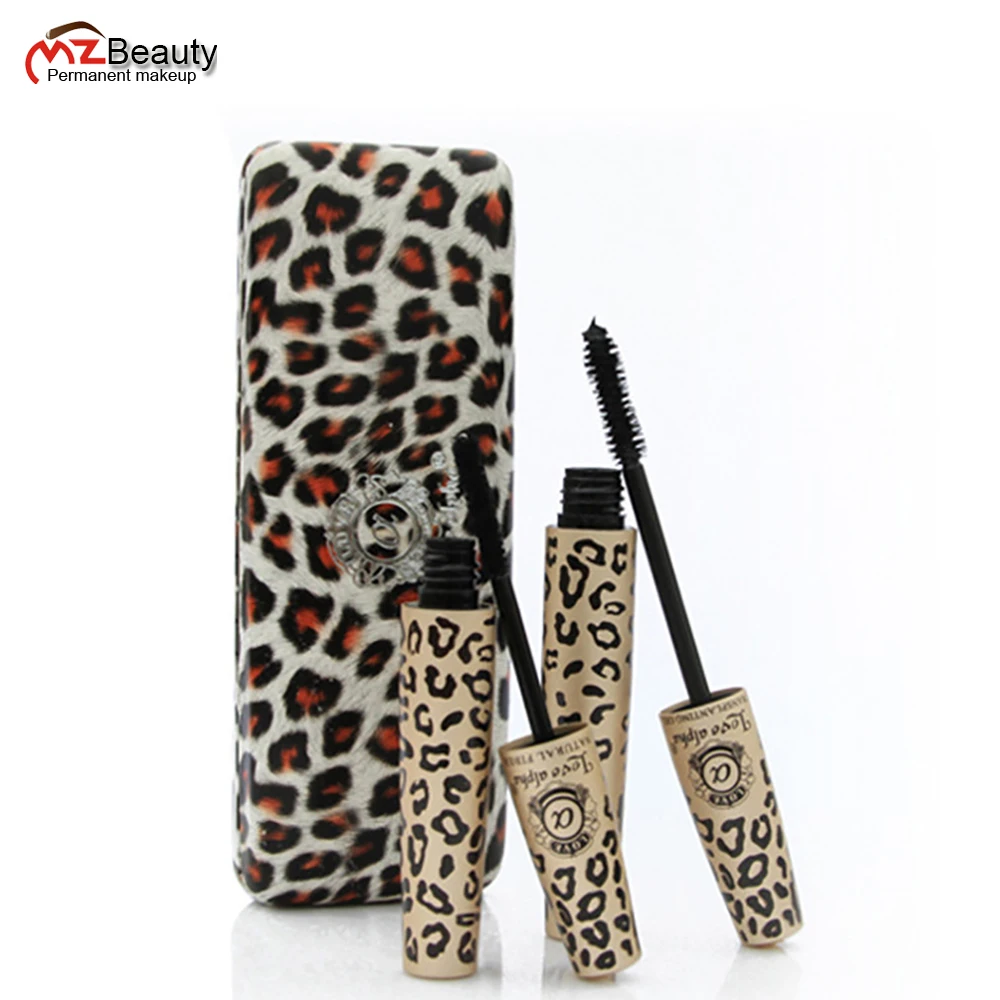 Waterproof Mascara Transplanting Gel Natural Fiber Mascara With Panther Leopard Case Black Fiber Grafting Combination 2PCS=1 Set