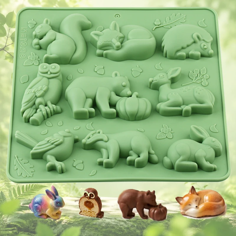 Tiermotiv-Silikon-Backformen, antihaftbeschichtet und leicht zu entformen, lebensmittelechtes Silikon, können zum Herstellen von Schokolade, Süßigkeiten, Kuchendekorationen in Form von Kaninchen, Eichhörnchen, Rehköpfe – Detail 1