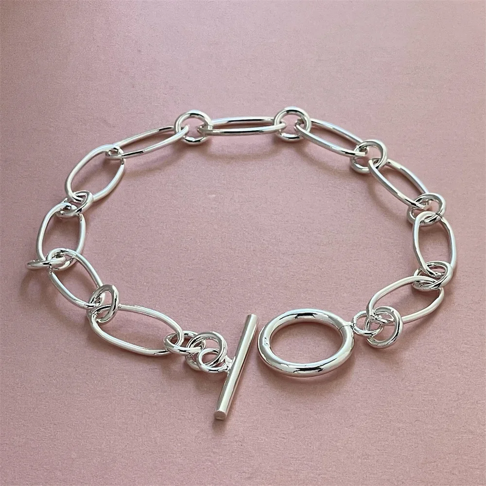 925 Sterling Silver Bracelet Paper Clip TO Fashion Women Wedding Party Gift Jewelry