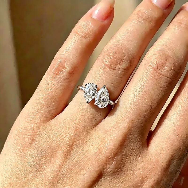925 Sterling Silber schillernder klassischer Zirkon-Wassertropfen-Ring für Frauen, Verlobung, Hochzeit, luxuriöser, hochwertiger, edler Schmuck – Detail 3