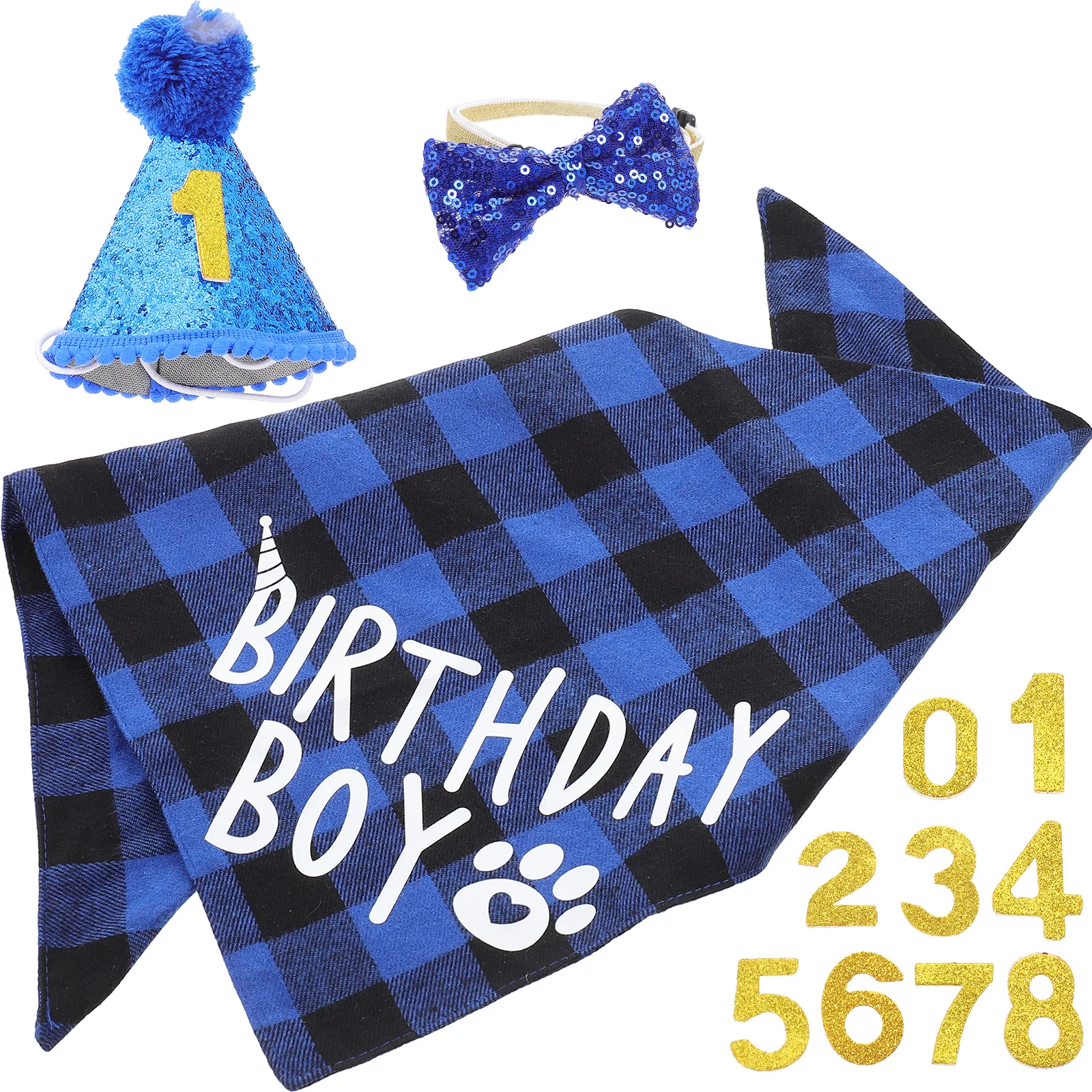 

1 Set Dog Birthday Bandana Set Puppy Scarf Headdress Costume Supplies For Boy Dog Party Festival Decoration Pet Bandanas Collar