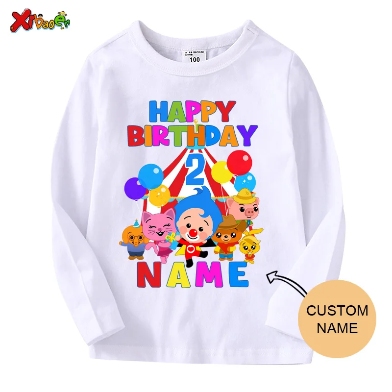 Plim Birthday Long Sleeves Tshirts Boys T Shirt Kids Summer Clothes Custom Name Personalized Toddler Baby Shirt Girls Clothing