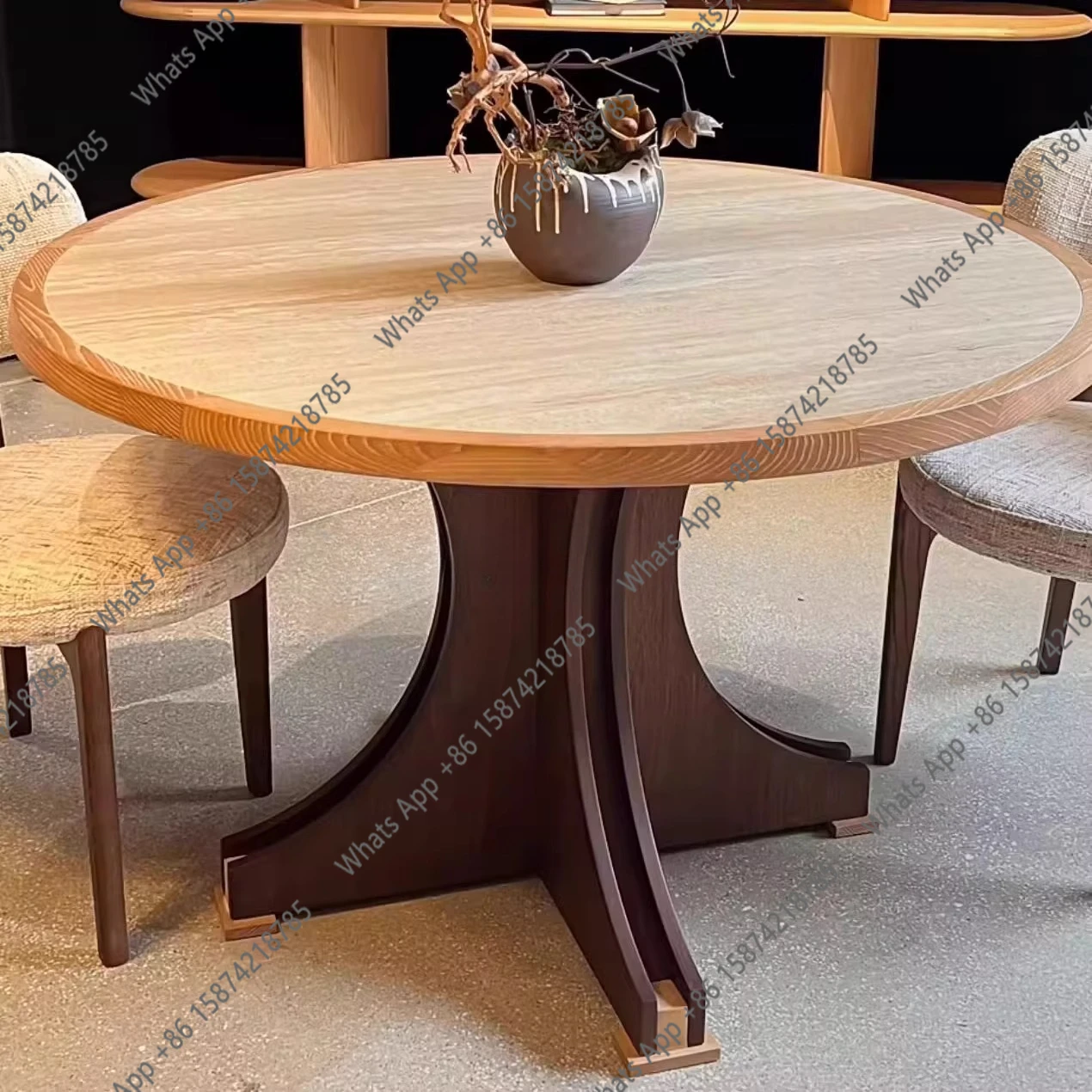 

French medieval style round table solid wood slate round dining table household small apartment high-end style dining table